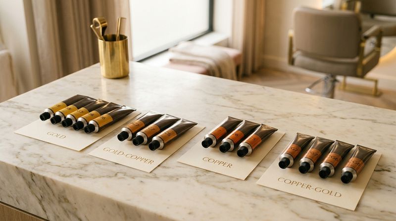 Três tigelas com tons quentes para pré-pigmentação: dourado .3, acobreado-dourado .34 e acobreado .43