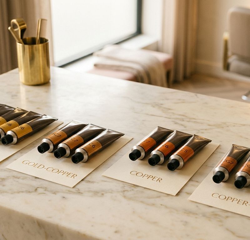 Three bowls with warm tones for pre-pigmentation: golden .3, copper-golden .34, and copper .43 families