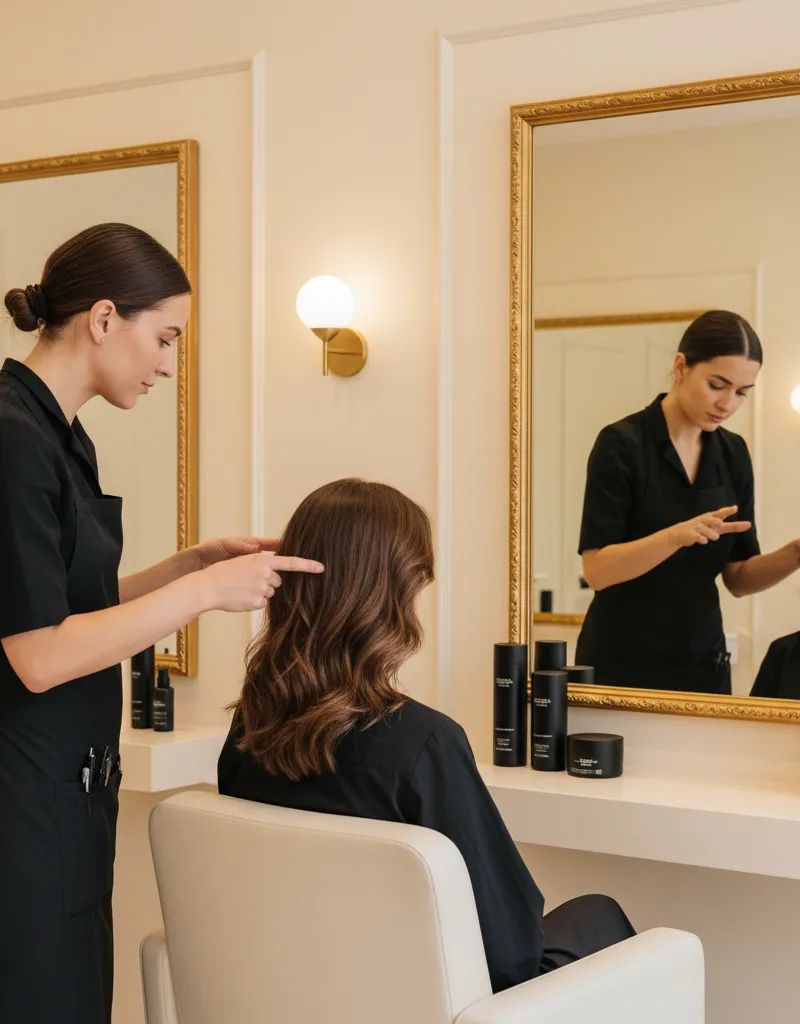 Professional colorist explaining the color process to a client, conveying value perception