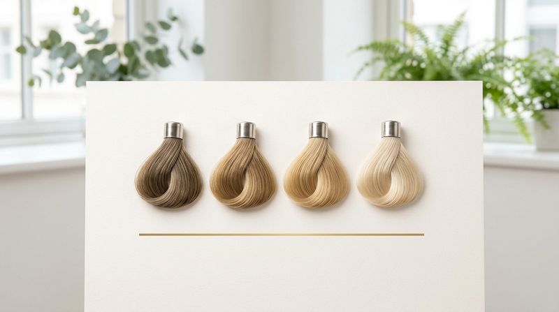 Carta de niveles de color del 6 al 9 con muestras de mechas sobre fondo crema profesional