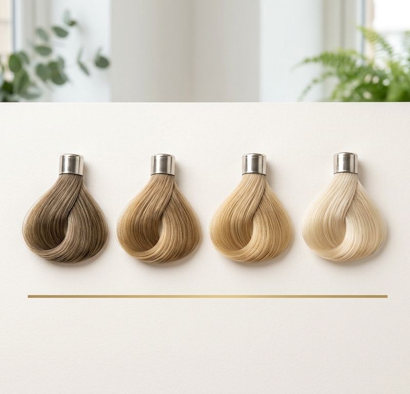 Carta de niveles de color del 6 al 9 con muestras de mechas sobre fondo crema profesional