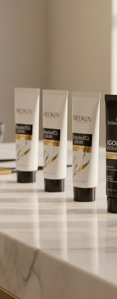 Tubos de Redken Shades EQ junto a Schwarzkopf Igora Vibrance con tabla de equivalencias