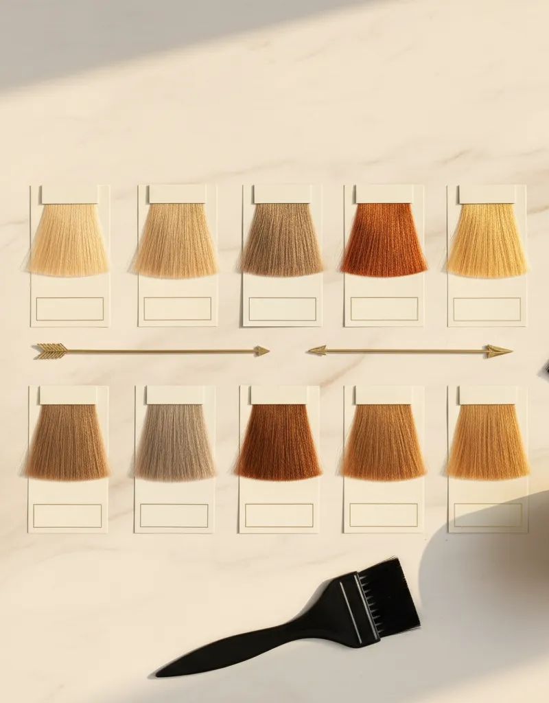 Professional hair color swatches arranged in parallel rows showing shade equivalences between both brand systems