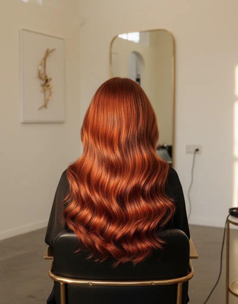 Professional colorist applying romantic red hair dye for Valentine's Day