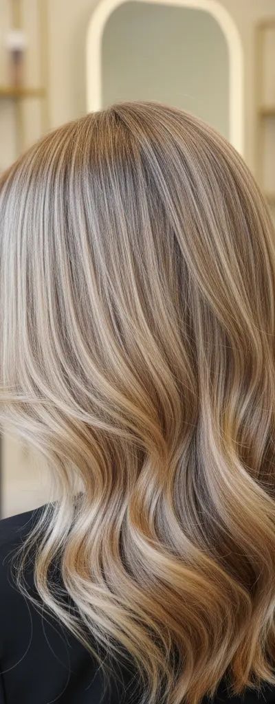 Cabello rubio multidimensional con juego de luces y profundidades en salón profesional