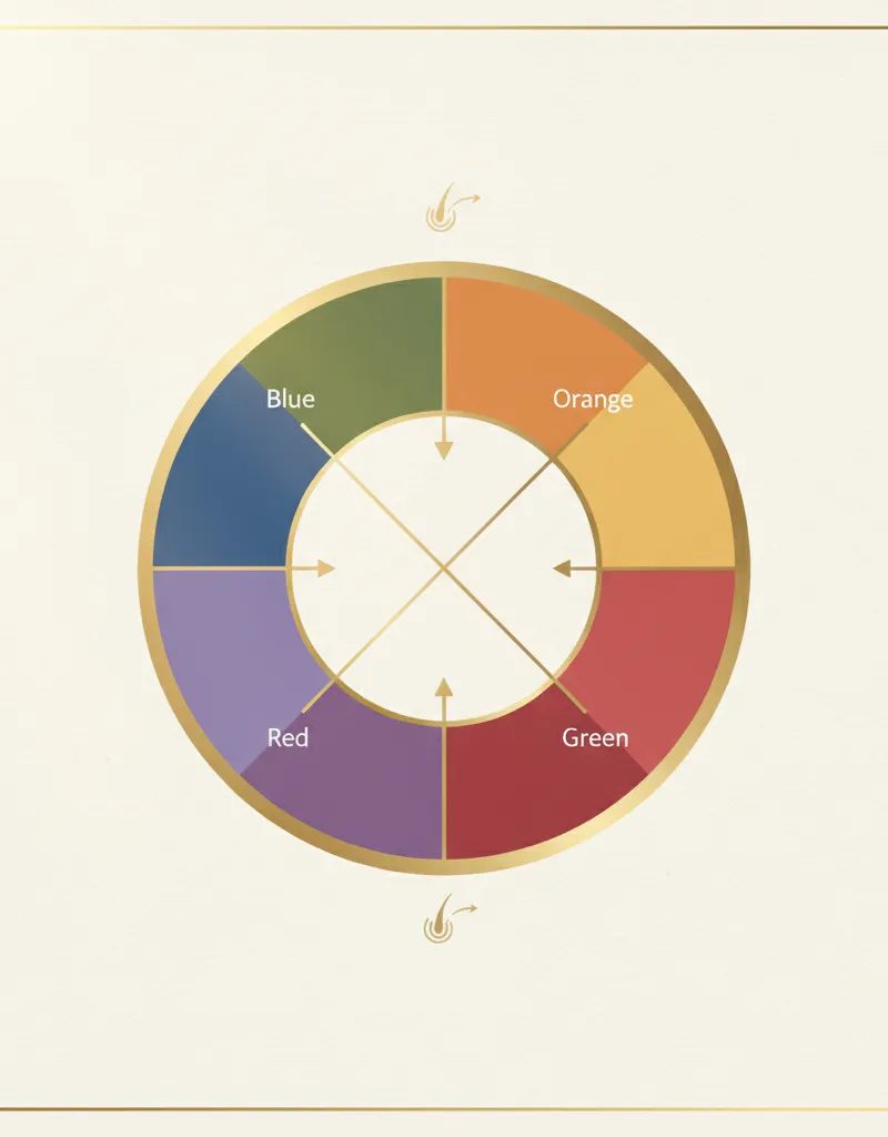 Professional color wheel showing how blue neutralizes orange in hair colorimetry