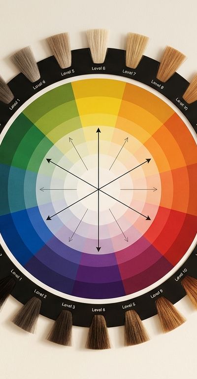 Professional color wheel applied to hair colorimetry with hair swatches