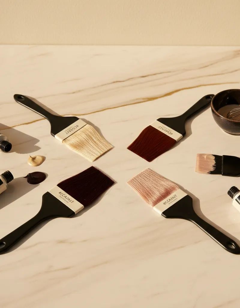 Collage of 2026 hair color trends showing blondes, brunettes and coppers