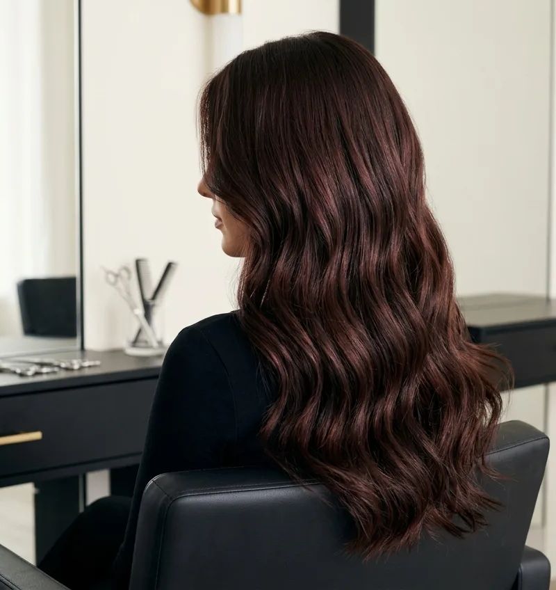 Hair with chocolate cherry 2026: brunette with elegant red-violet undertone