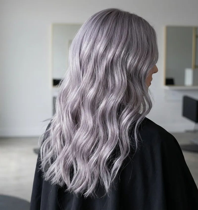 Hair with lavender grey 2026: sophisticated grey with a lavender touch over platinum base