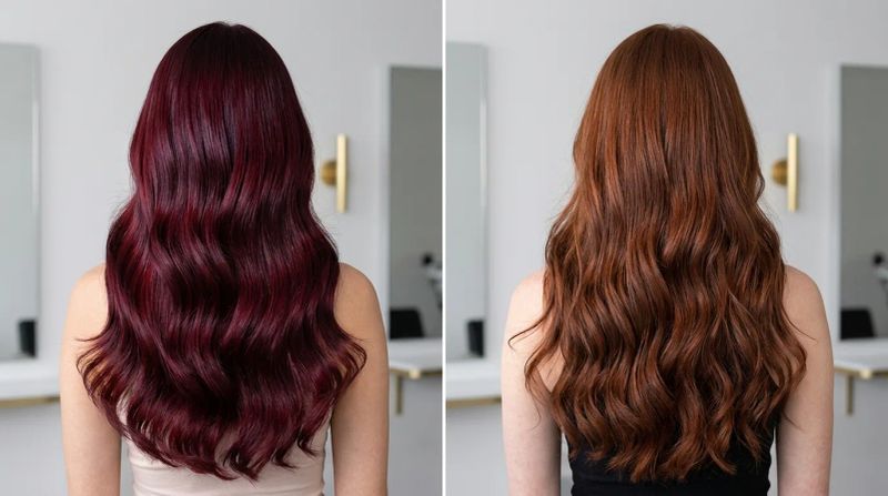 Comparativo visual dos ruivos tendência 2026: cherry red intenso e auburn natural
