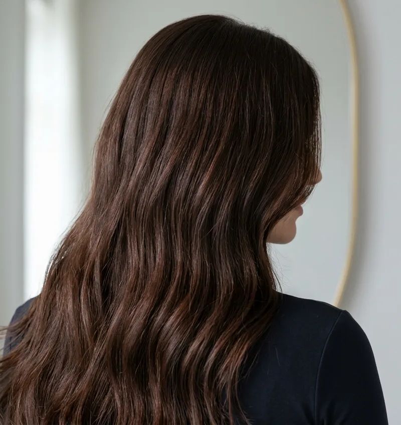 Hair with rich brunette 2026: rich brunette with subtle mahogany reflects and depth