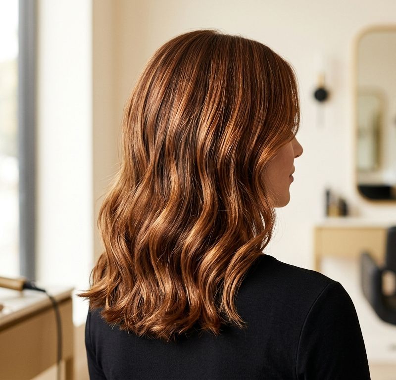 Toasted Copper: warm burnt sienna hair with rich depth and metallic warm reflections