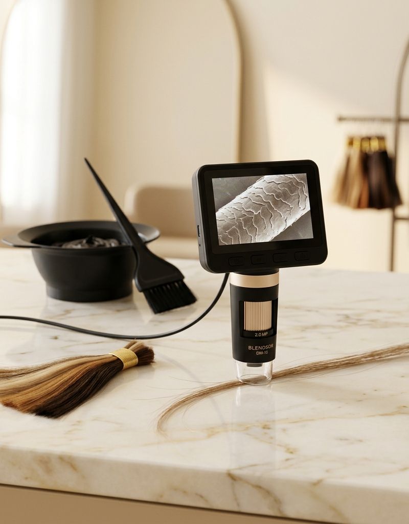 Portable hair microscope showing magnified cuticle scales