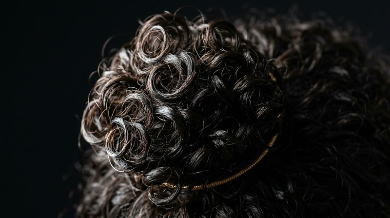 Sección de cabello rizado agrupada en cluster con el interior en sombra bajo luz lateral