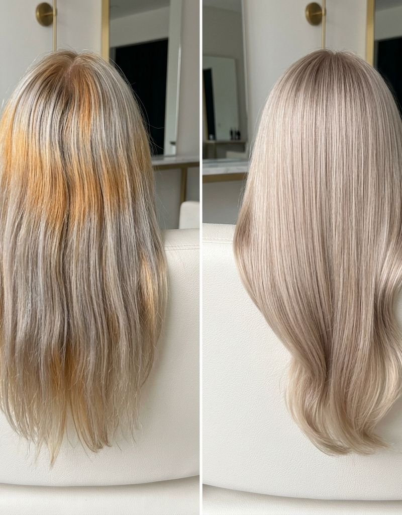 Comparativa de velvet blonde irregular con zonas cálidas en raíz versus velvet blonde uniforme satinado