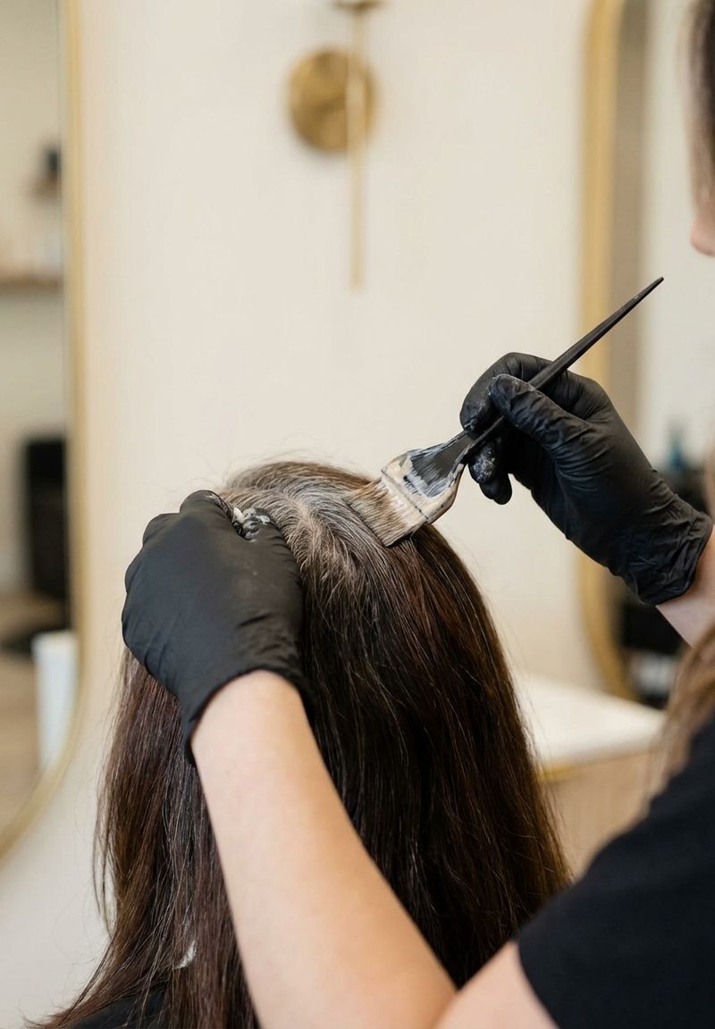 Profesional del color aplicando técnica French Blending con pincel en cabello con canas para conseguir integración natural sin demarcación