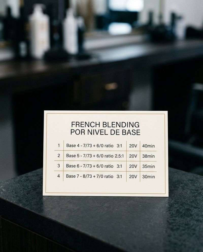 Tabela de fórmulas French Blending por nível base com misturas de tons e tempos de processamento